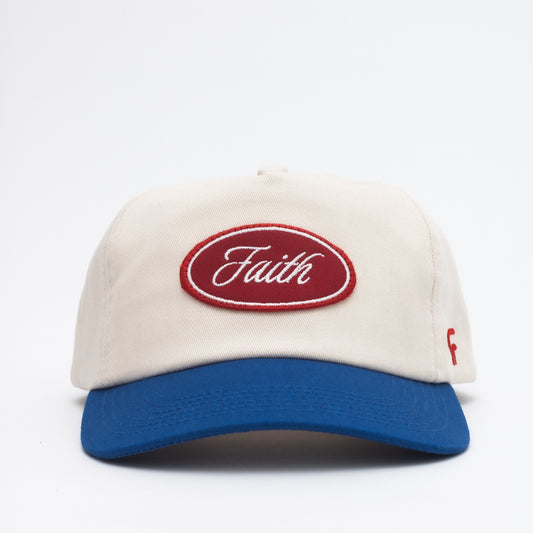 Faith Oval Patch Hat (Unstructured) - Off White/Blue