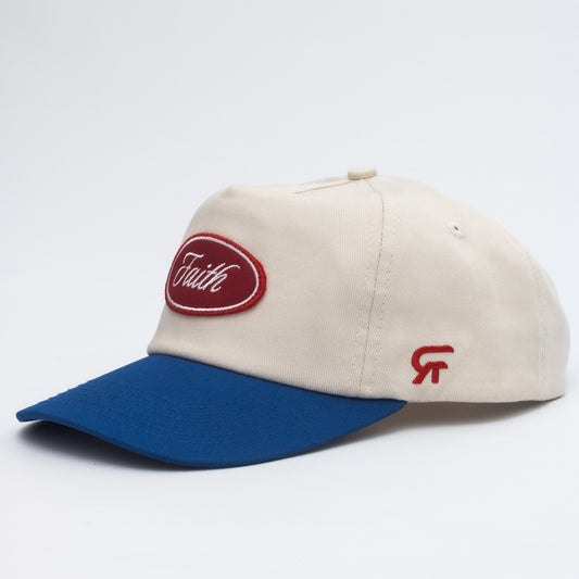Faith Oval Patch Hat (Unstructured) - Off White/Blue
