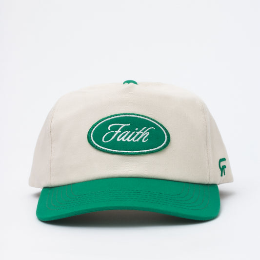 Faith Oval Patch Hat (Unstructured) - Off White/Green
